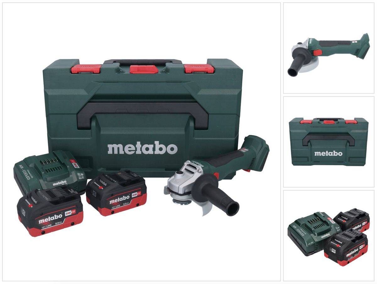 Metabo W 18 L BL 9-125 Akku Winkelschleifer 18 V 125 mm Brushless + 2x Akku 8,0 Ah + Ladegerät + metaBOX