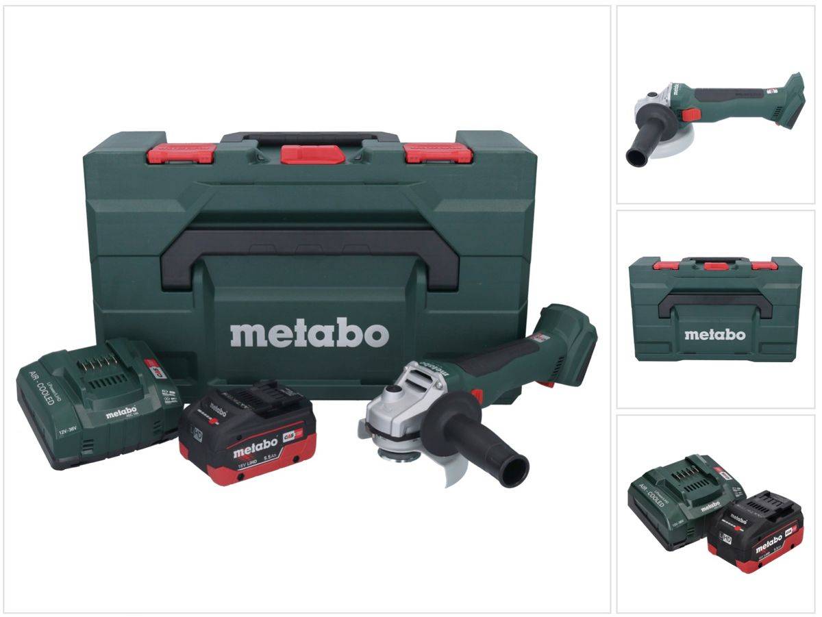 Metabo W 18 L BL 9-125 Akku Winkelschleifer 18 V 125 mm Brushless + 1x Akku 5,5 Ah + Ladegerät + metaBOX