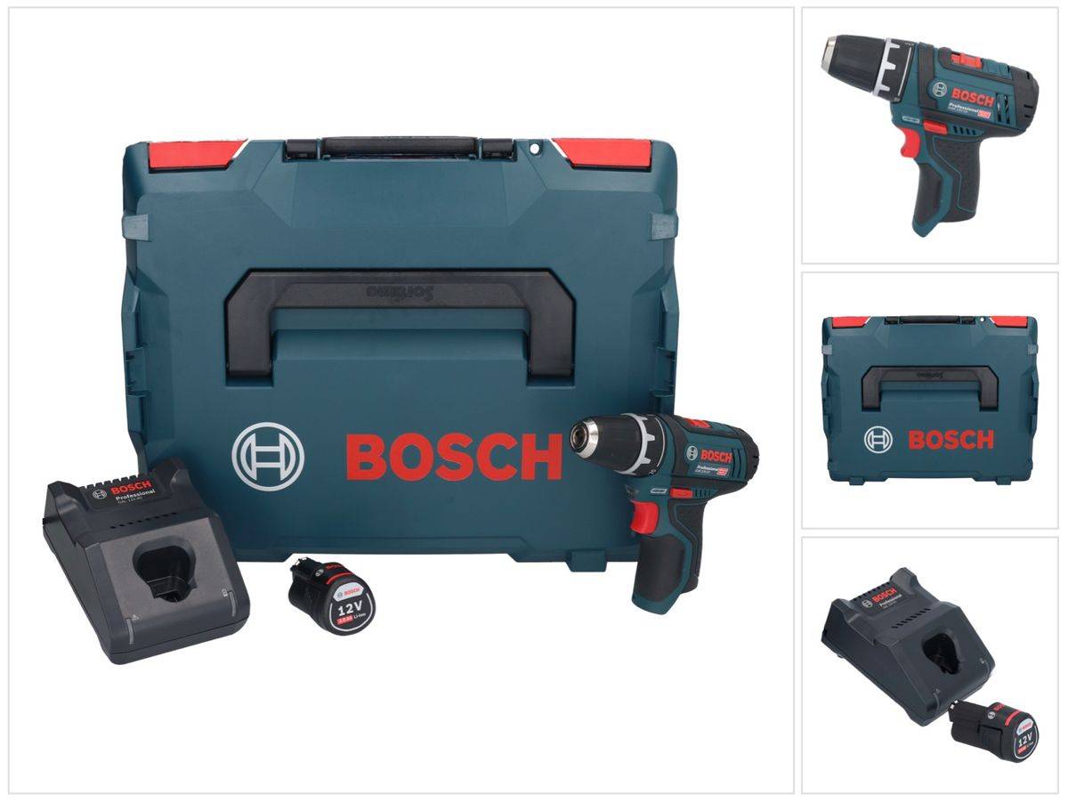 Bosch GSR 12V-15 Professional Akku Bohrschrauber 12 V 30 Nm + 1x Akku 2,0 Ah + Ladegerät + L-Boxx