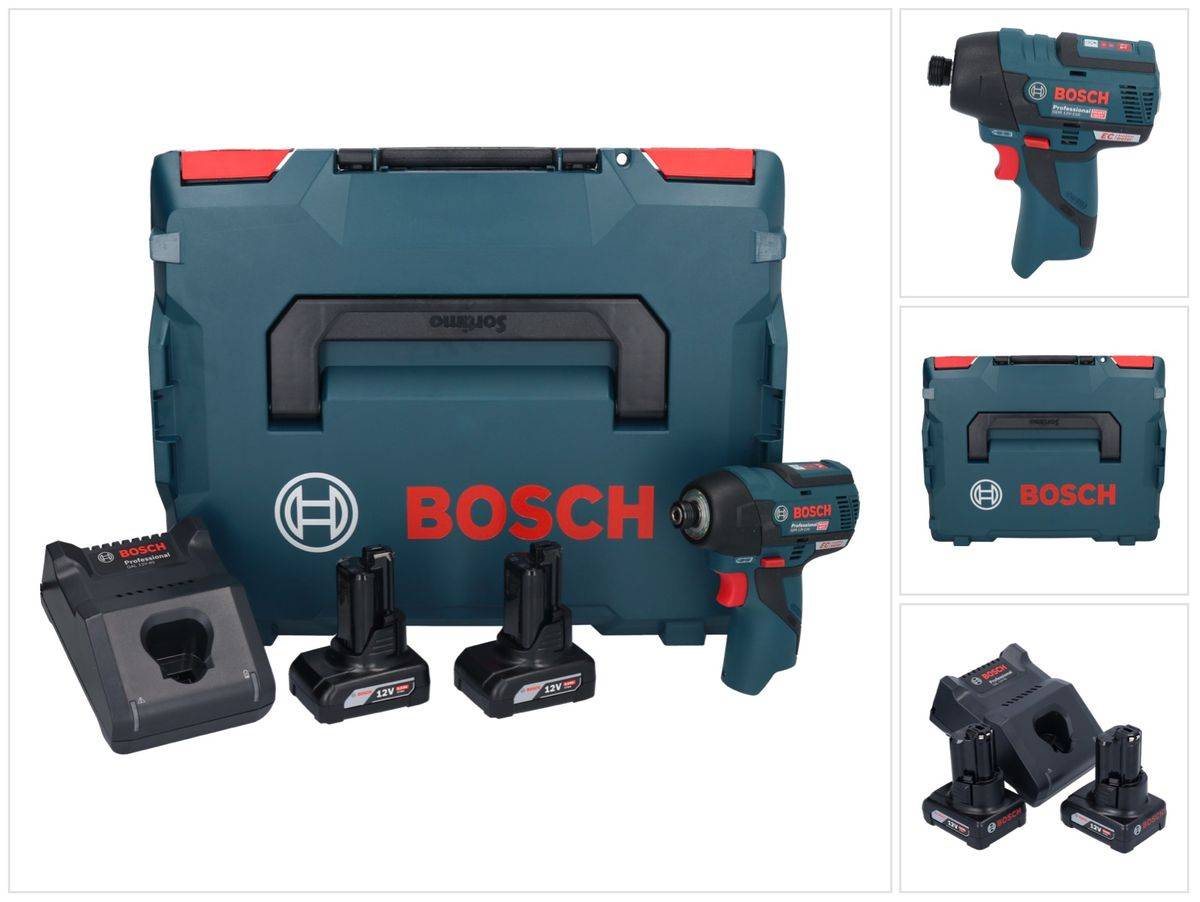 Bosch GDR 12V-110 Professional Akku Drehschlagschrauber 12 V 110 Nm 1/4" Brushless + 2x Akku 6,0 Ah + Ladegerät + L-Boxx