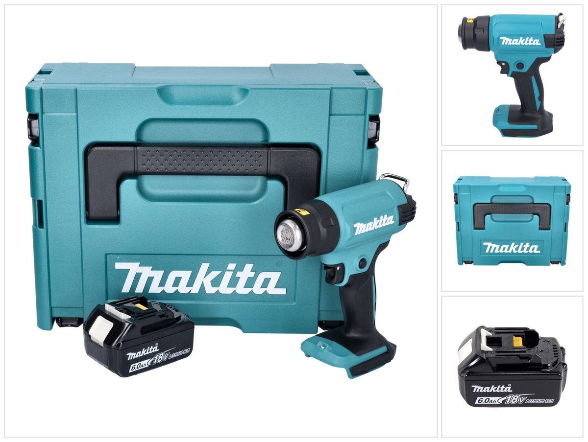 Makita DHG 180 G1J Akku Heißluftgebläse 18 V 550 °C + 1x Akku 6,0 Ah + Makpac - ohne Ladegerät