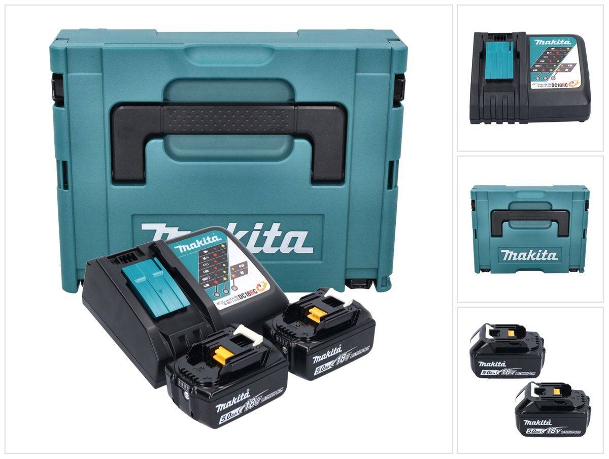 Makita Power Source Kit 18 V mit 2x BL 1850 B 5,0 Ah Akku + DC 18 RC Schnellladegerät + Makpac ( 197624-2 )
