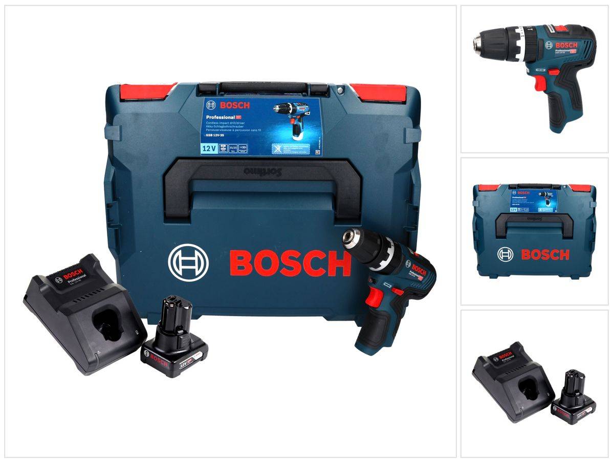 Bosch GSB 12V-35 Professional Akku Schlagbohrschrauber 12 V 35 Nm Brushless + 1x Akku 6,0 Ah + Ladegerät + L-Boxx