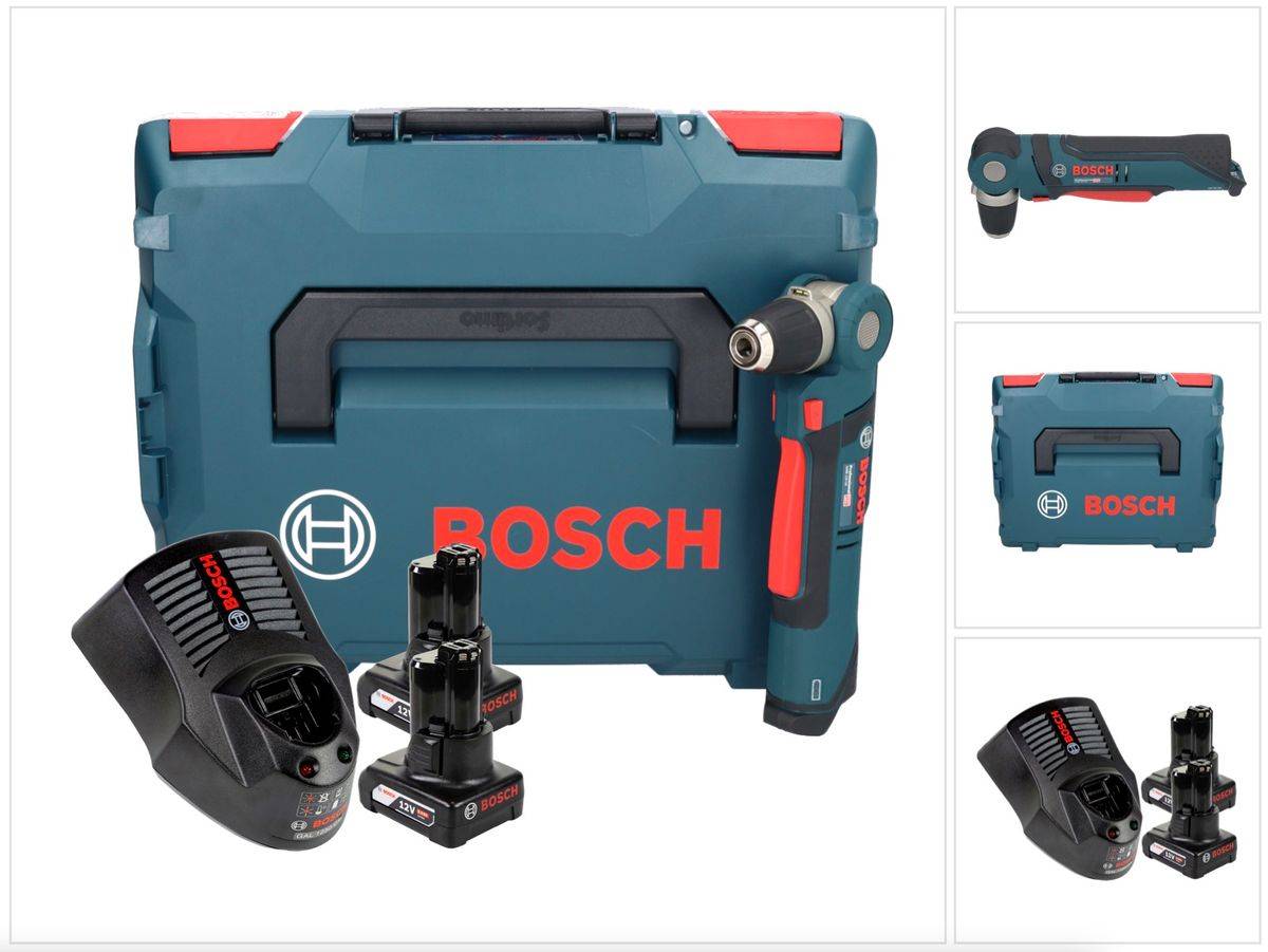 Bosch Professional GWB 12V-10 Akku Winkelbohrmaschine 12 V + 2x Akku 6,0 Ah + Ladegerät + L-Boxx