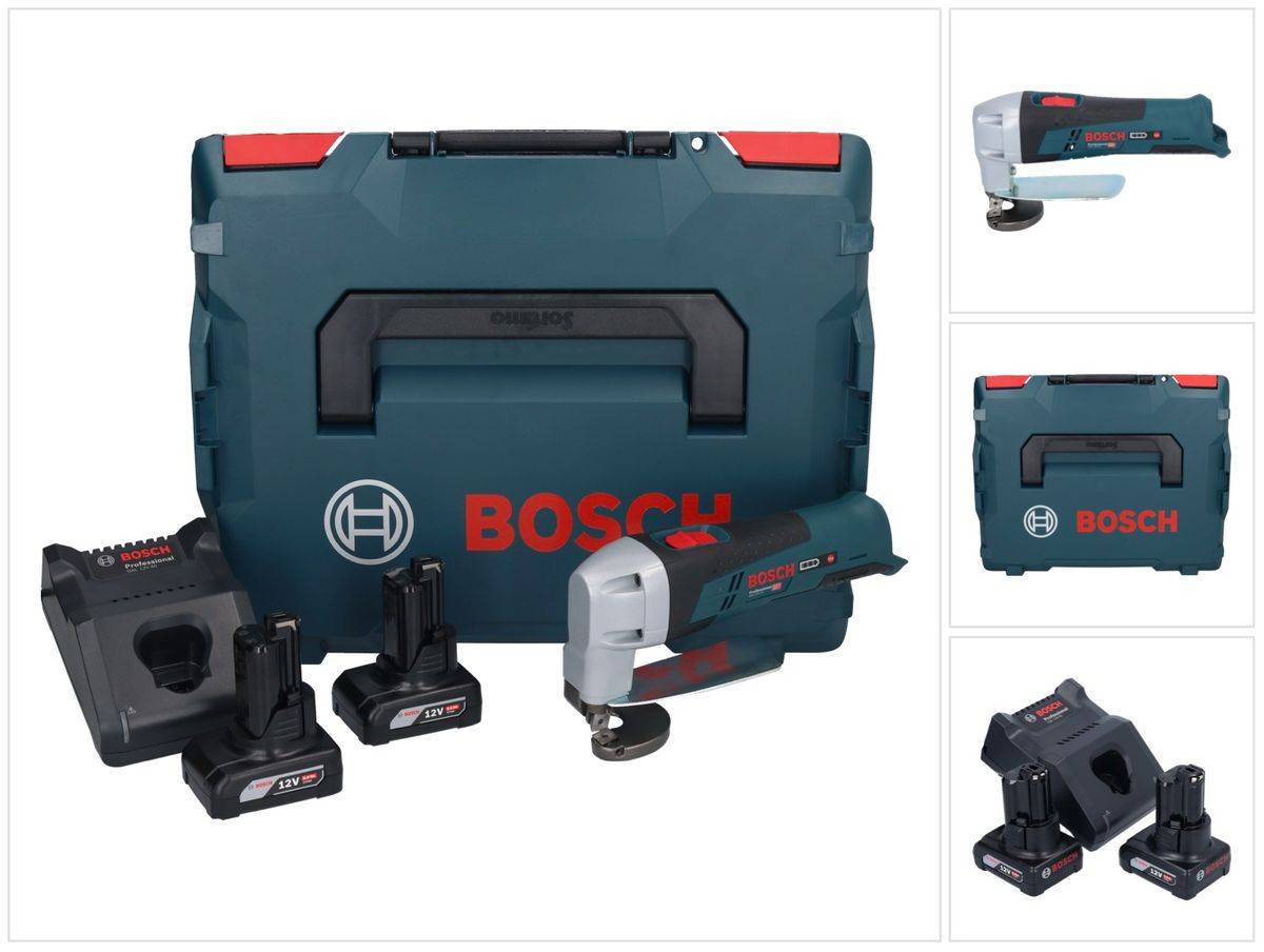 Bosch GSC 12V-13 Professional Akku Blechschere 12 V + 2x Akku 6,0 Ah + Ladegerät + L-Boxx