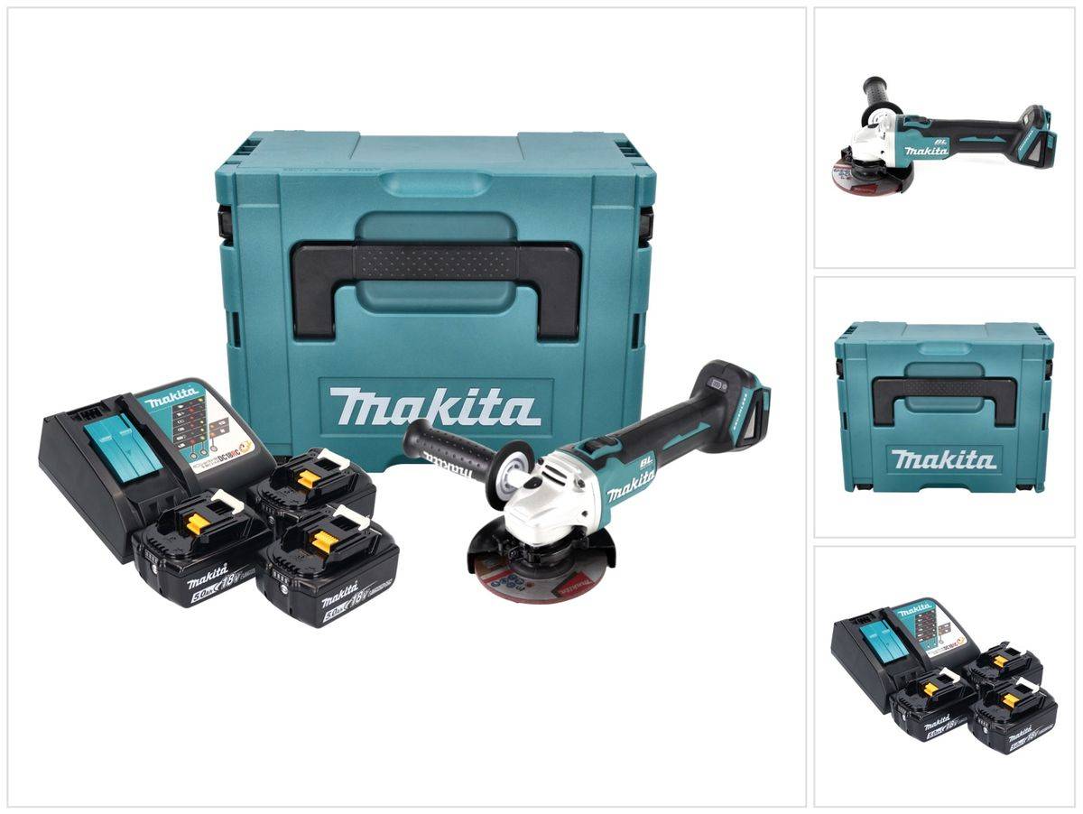 Makita DGA 504 RT3J Akku Winkelschleifer 18 V 125 mm Brushless + 3x Akku 5,0 Ah + Ladegerät + Makpac