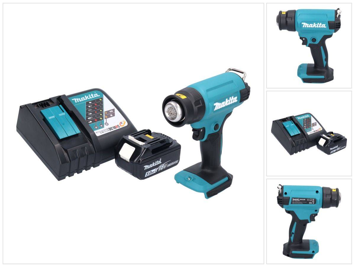 Makita DHG 180 RT1 Akku Heißluftgebläse 18 V 550 °C + 1x Akku 5,0 Ah + Ladegerät
