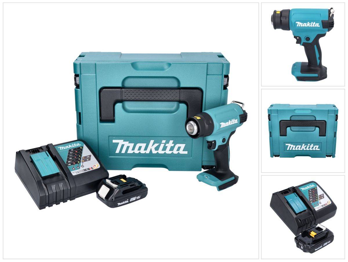 Makita DHG 180 RA1J Akku Heißluftgebläse 18 V 550 °C + 1x Akku 2,0 Ah + Ladegerät + Makpac