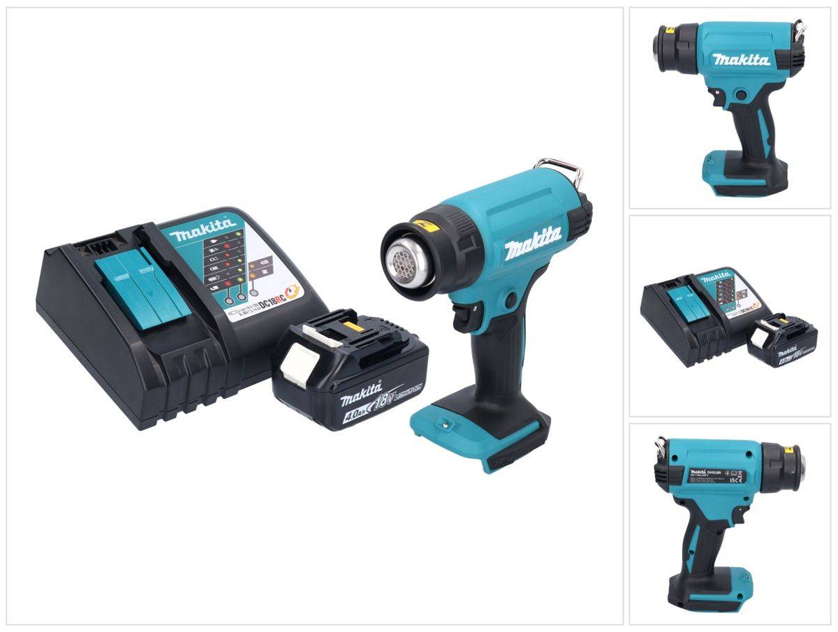 Makita DHG 180 RM1 Akku Heißluftgebläse 18 V 550 °C + 1x Akku 4,0 Ah + Ladegerät