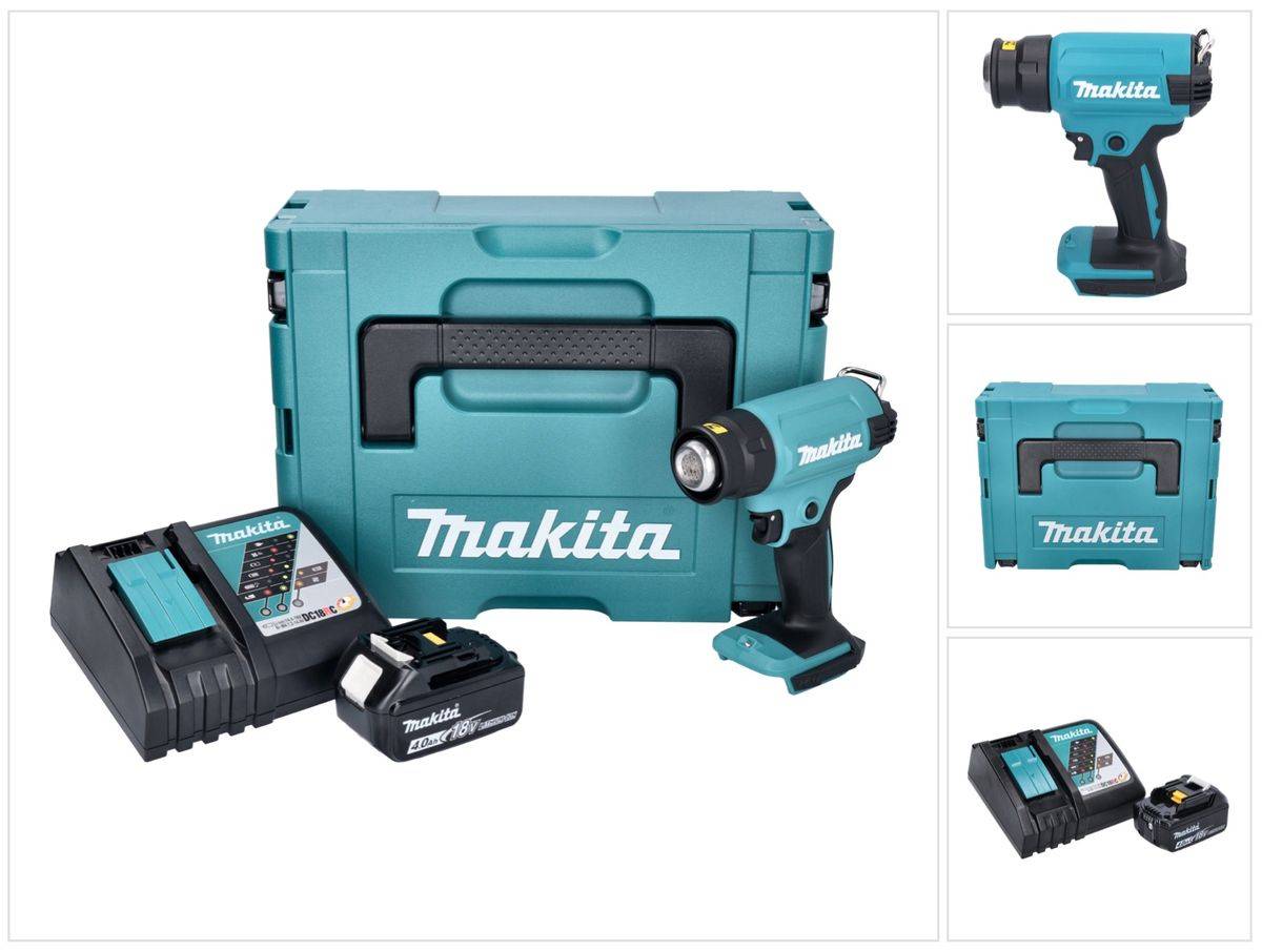 Makita DHG 180 RM1J Akku Heißluftgebläse 18 V 550 °C + 1x Akku 4,0 Ah + Ladegerät + Makpac