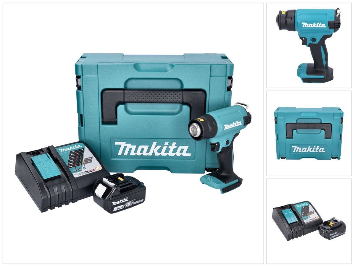 Makita DHG 180 RF1J Akku Heißluftgebläse 18 V 550 °C + 1x Akku 3,0 Ah + Ladegerät + Makpac