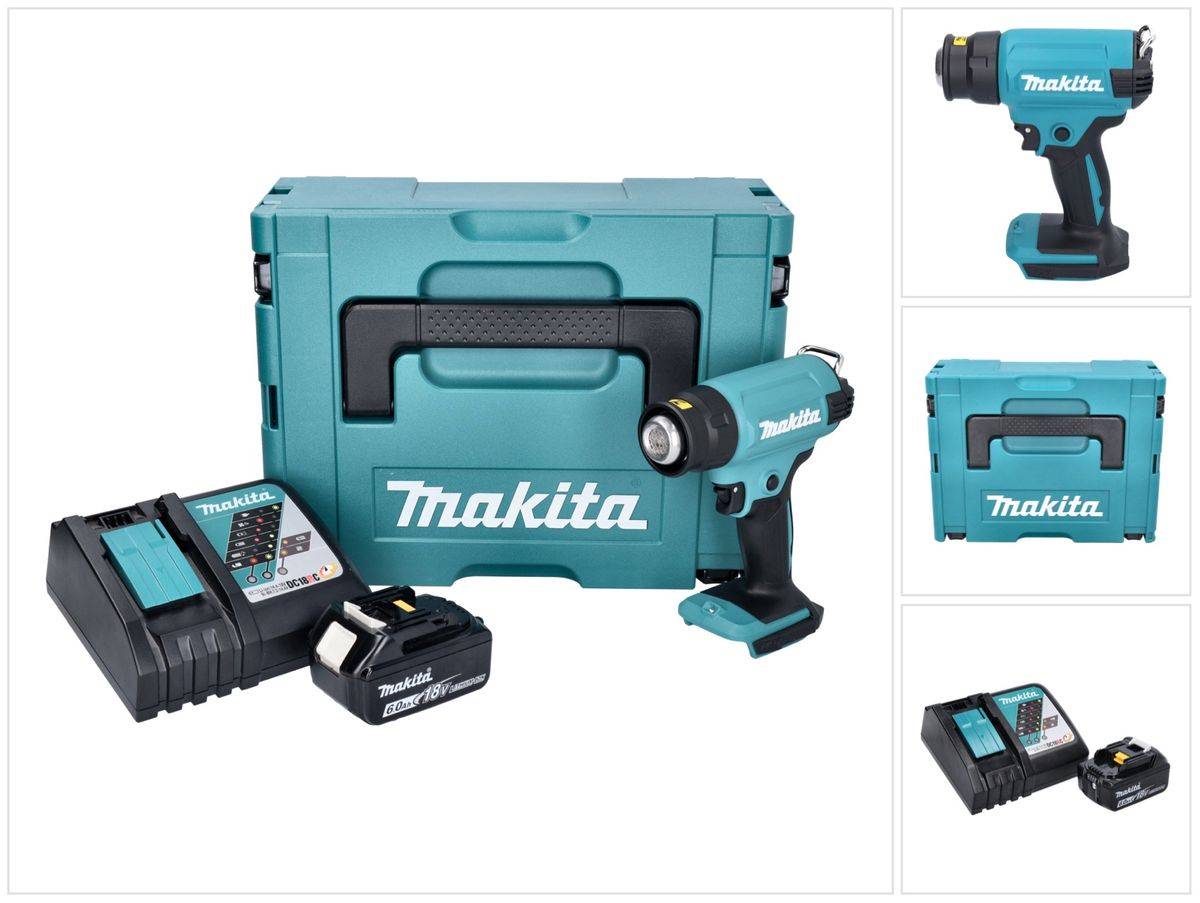 Makita DHG 180 RG1J Akku Heißluftgebläse 18 V 550 °C + 1x Akku 6,0 Ah + Ladegerät + Makpac