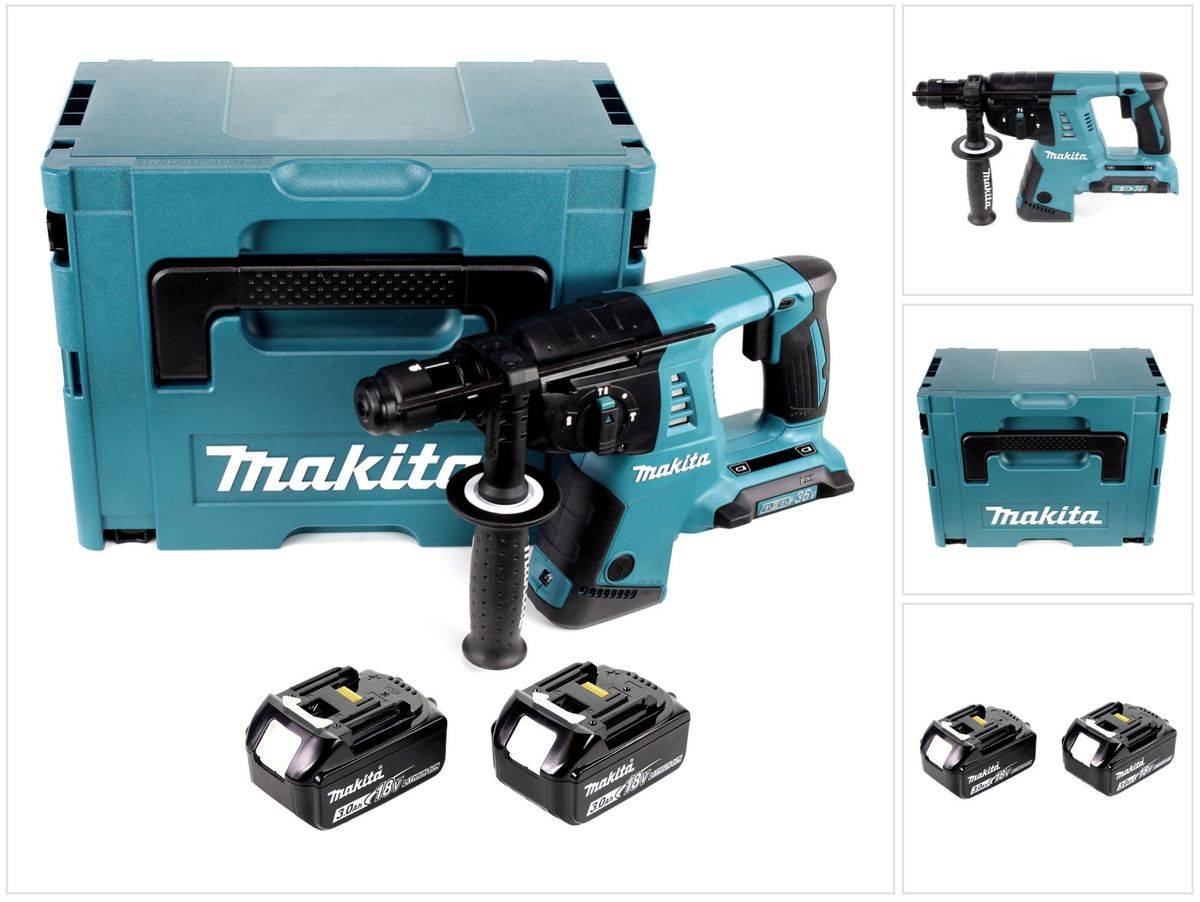 Makita DHR 264 2 x 18 V / 36 V Li-Ion SDS Plus Akku-Bohrhammer in Makpac 4 mit Einlage + 2 x BL 1830 18 V 3,0 Ah Li-Ion Akku