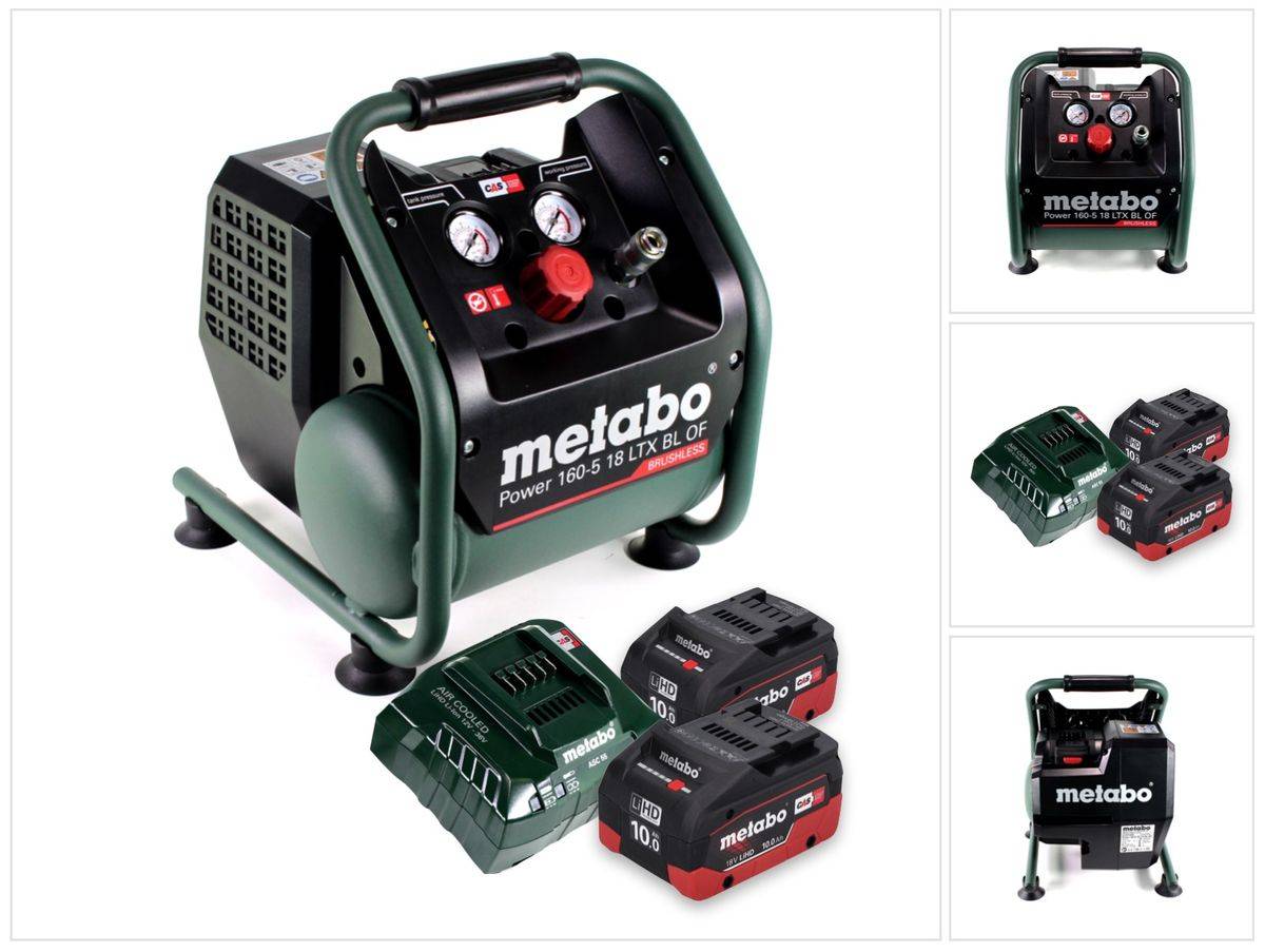 Metabo Power 160-5 18 LTX BL OF Akku Kompressor 18 V 8,0 bar Brushless + 2x Akku 10,0 Ah + Ladegerät