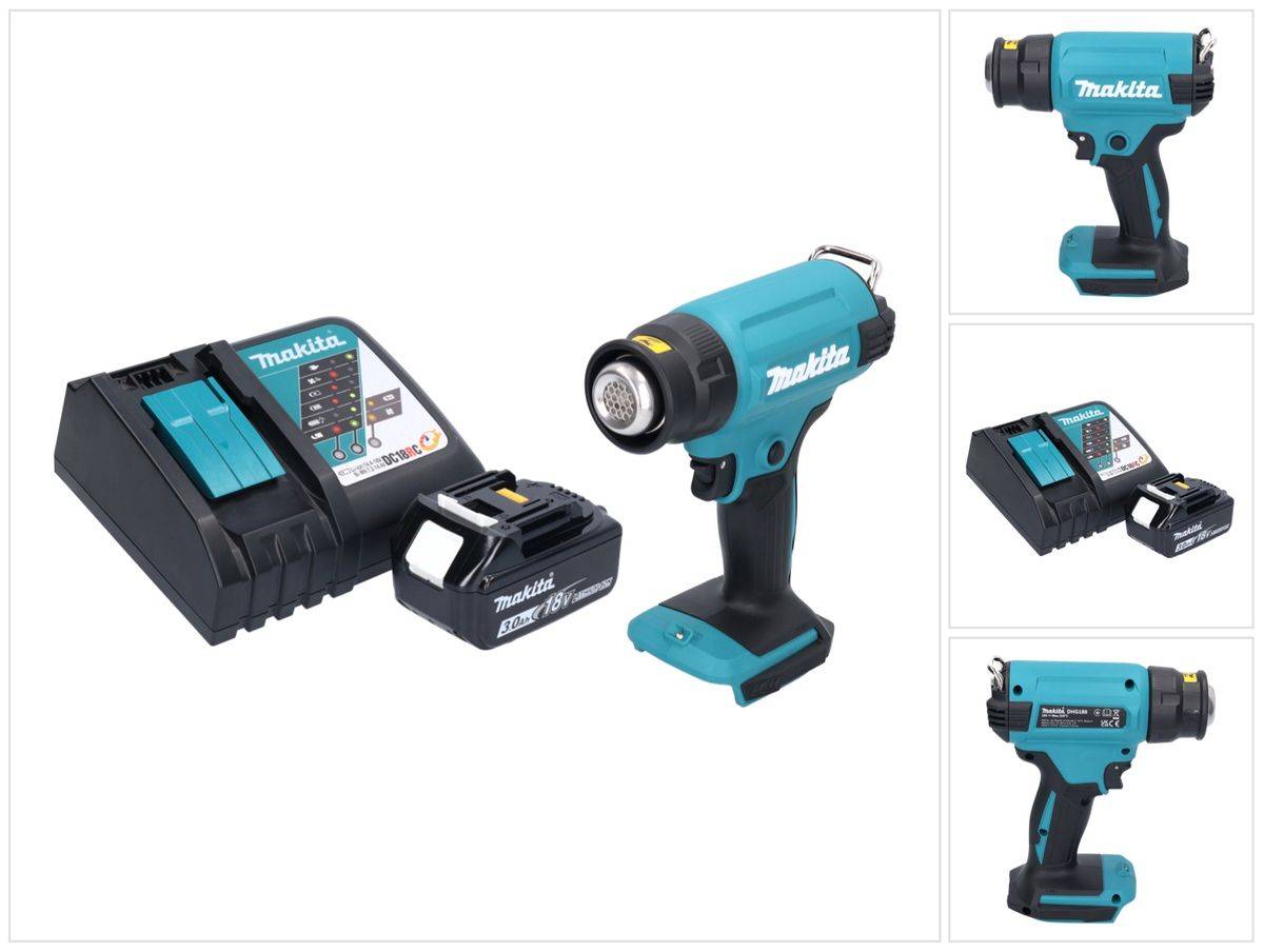 Makita DHG 180 RF1 Akku Heißluftgebläse 18 V 550 °C + 1x Akku 3,0 Ah + Ladegerät