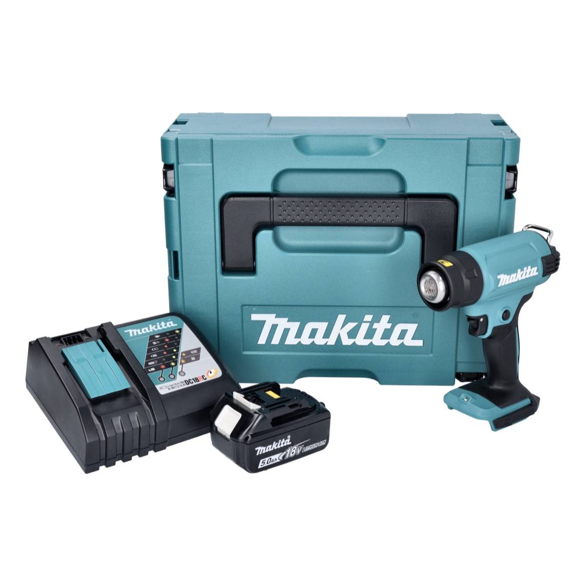 Makita DHG 180 RT1J Akku Heißluftgebläse 18 V 550 °C + 1x Akku 5,0 Ah + Ladegerät + Makpac