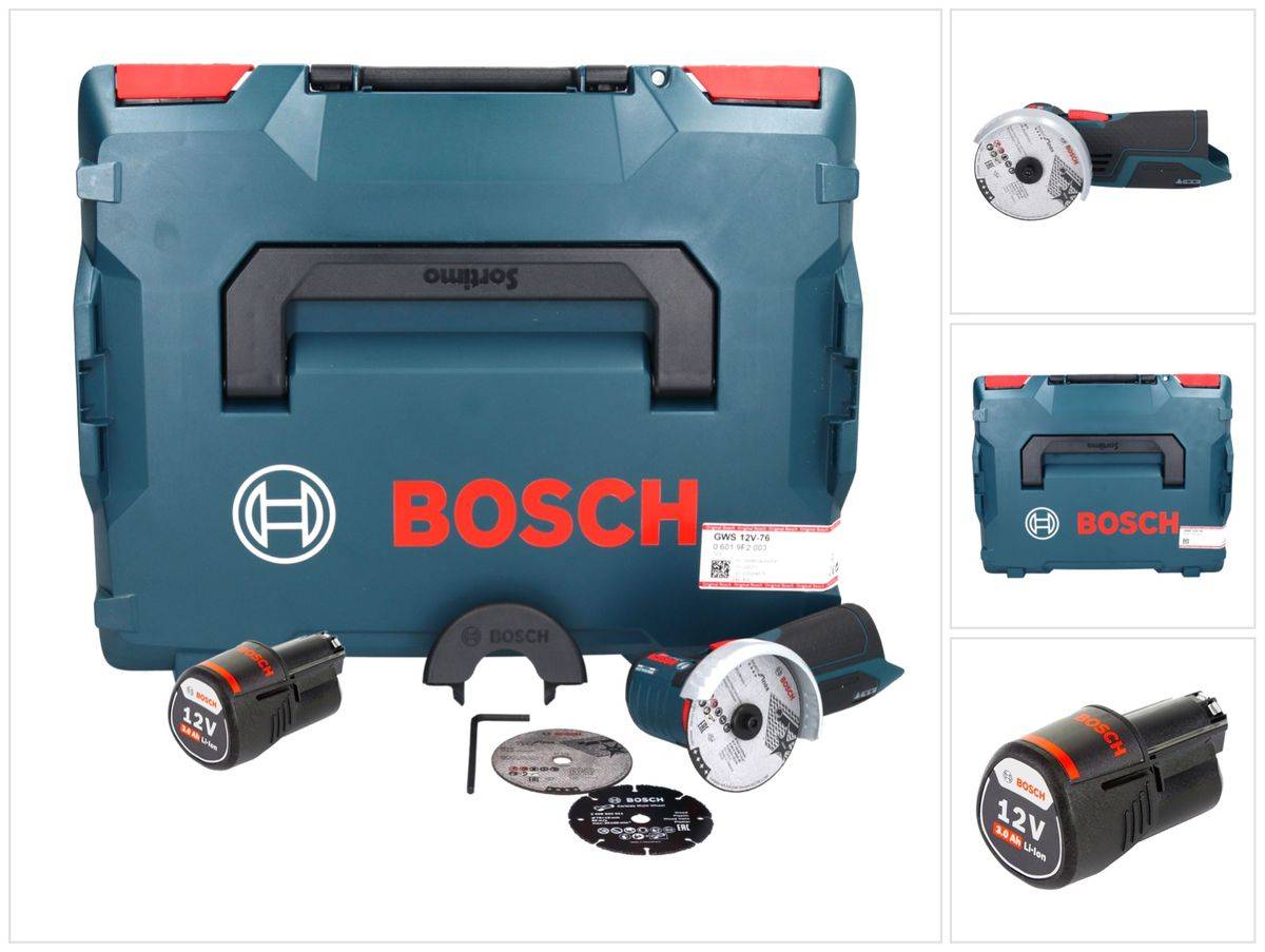 Bosch GWS 12V-76 Professional Akku Winkelschleifer 12 V 76 mm Brushless + 1x Akku 3,0 Ah + L-Boxx - ohne Ladegerät