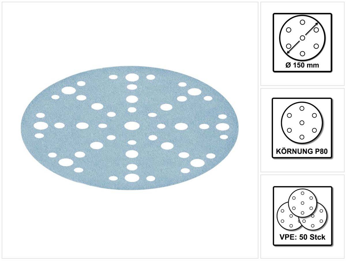 Festool Schleifscheiben STF D150/48 P80 GR/50 50 Stk. 150 mm / 50 Stk. ( 575162 )