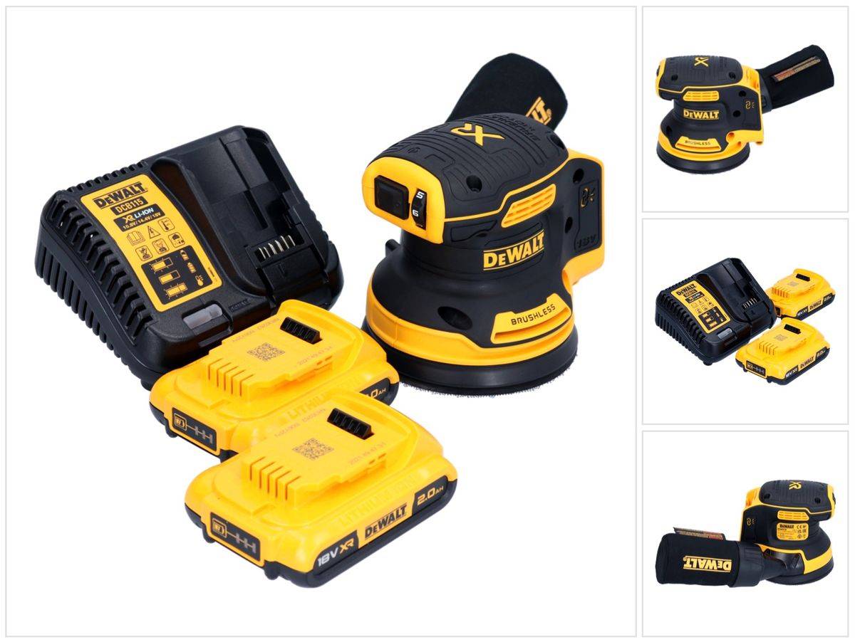DeWalt DCW 210 D2 Akku Exzenterschleifer 18 V 125 mm Brushless + 2x Akku 2,0 Ah + Ladegerät