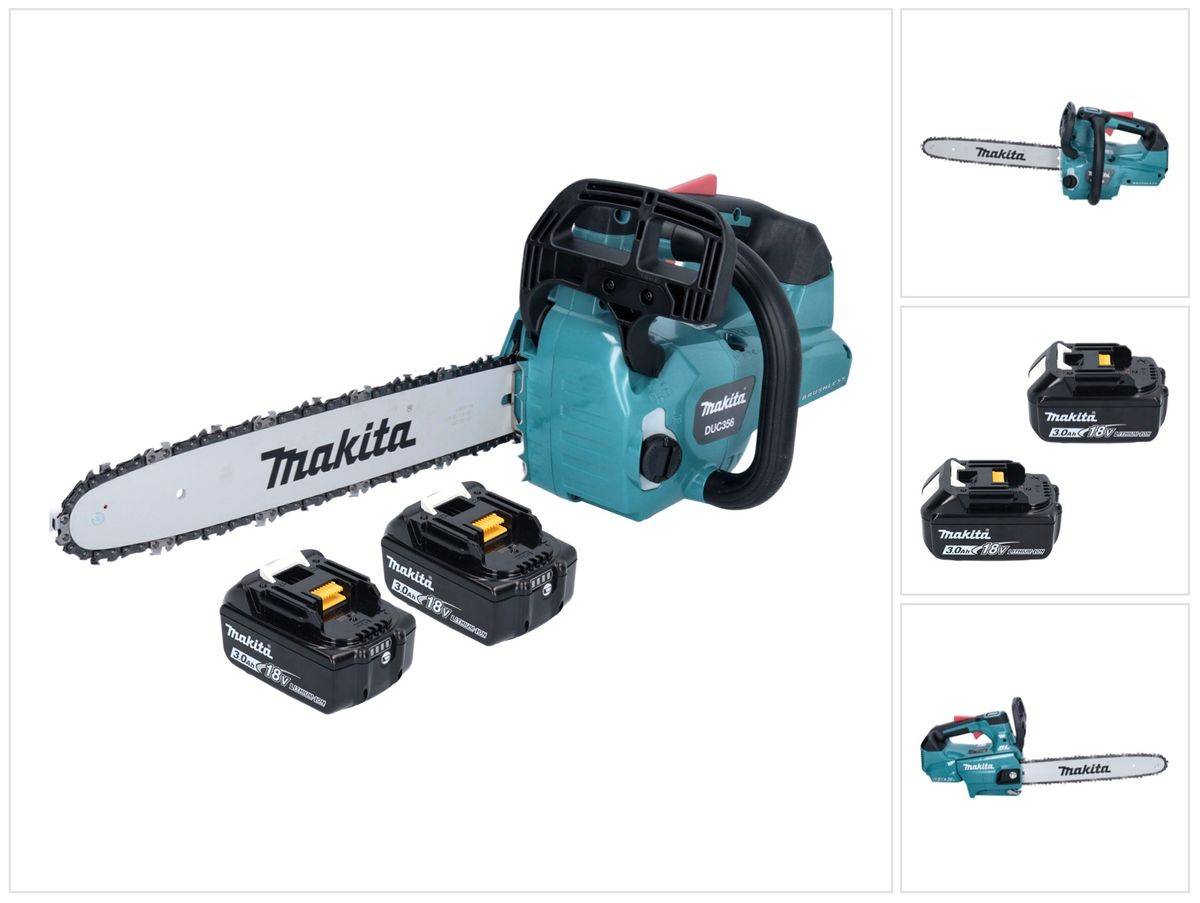 Makita DUC 356 FB Akku Kettensäge 36 V ( 2x 18 V ) 35 cm Brushless + 2x Akku 3,0 Ah - ohne Ladegerät