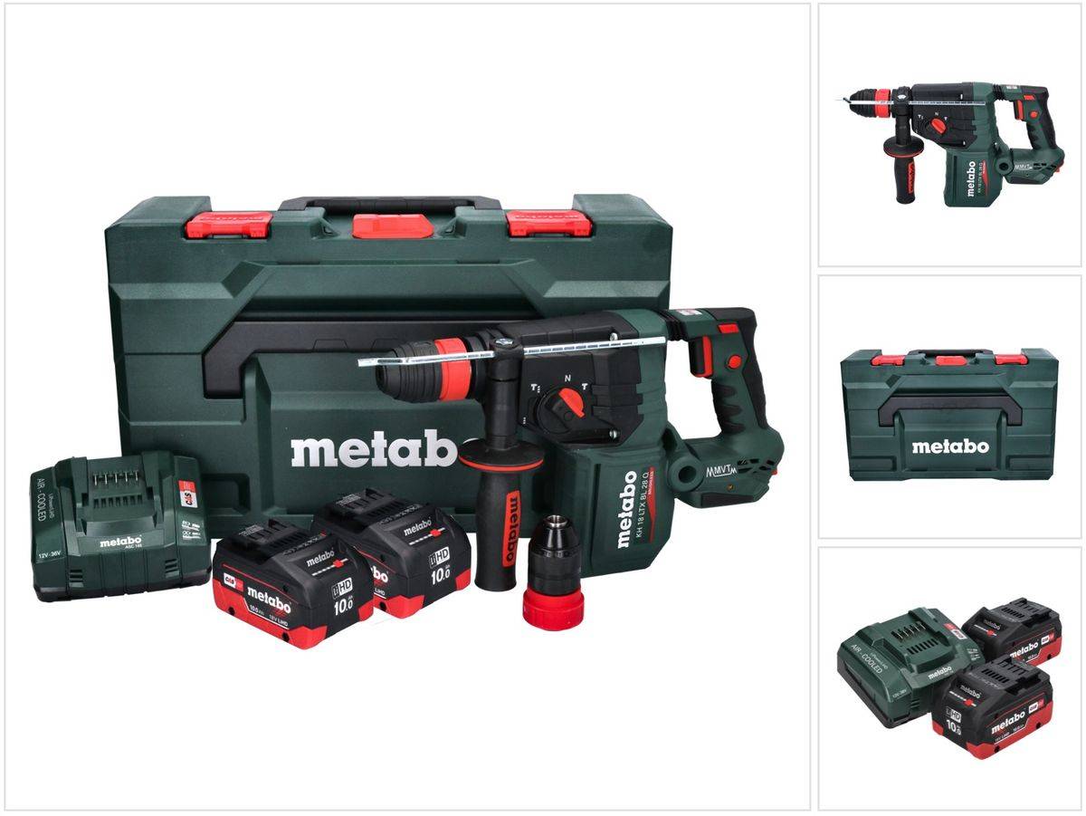 Metabo KH 18 LTX BL 28 Q Akku Bohrhammer 18 V 3 J SDS plus Brushless + 2x Akku 10,0 Ah + Ladegerät + metaBOX