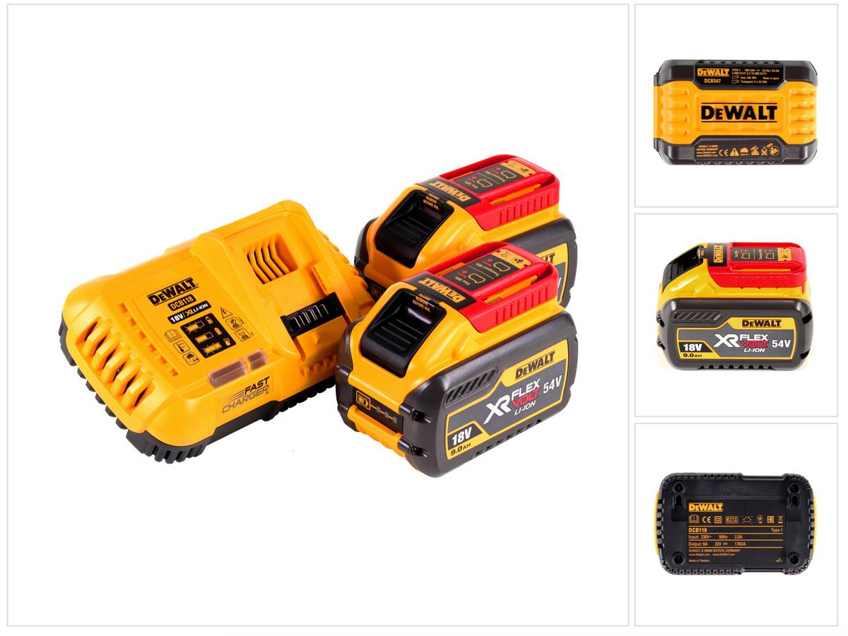 DeWalt DCB 118 X2 FlexVolt 54 V / 18 V Starter Set + 2x DCB 547 Akku 9,0 Ah