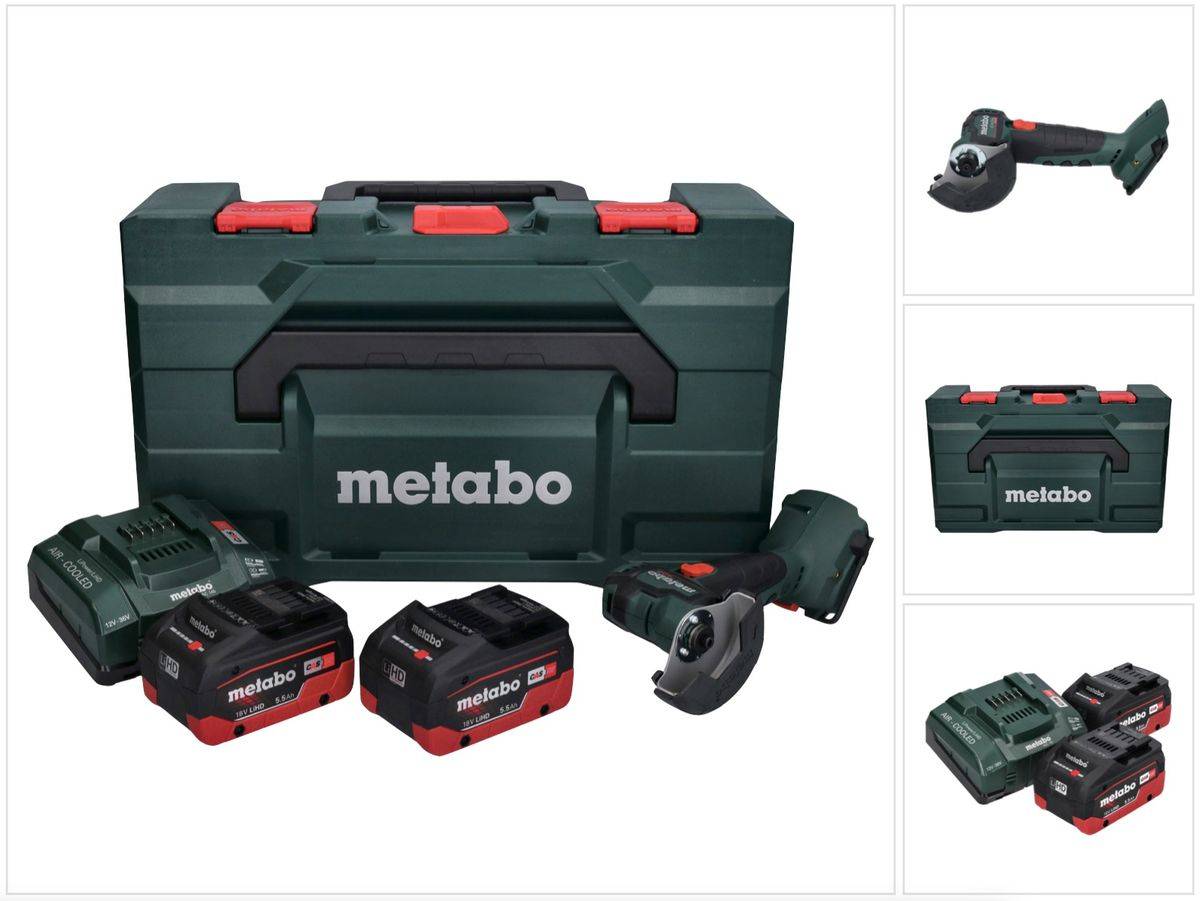 Metabo CC 18 LTX Akku Winkelschleifer 18 V 76 mm Brushless + 2x Akku 5,5 Ah + Ladegerät + metaBOX