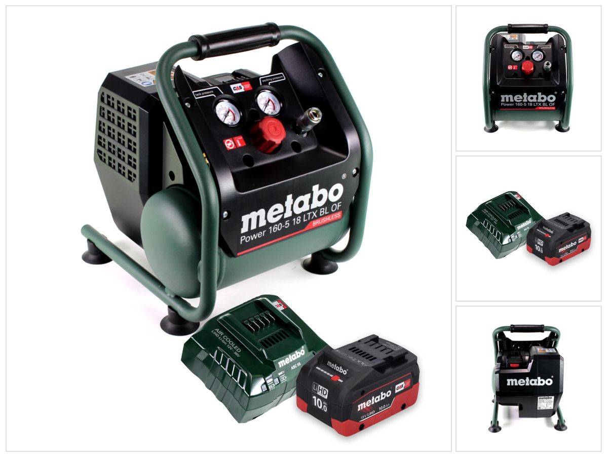 Metabo Power 160-5 18 LTX BL OF Akku Kompressor 18 V 8,0 bar Brushless + 1x Akku 10,0 Ah + Ladegerät