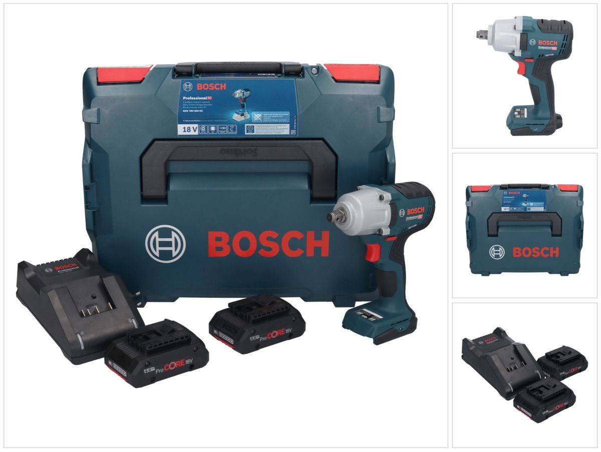 Bosch GDS 18V-450 HC Akku Drehschlagschrauber 18 V 450 Nm 1/2" ( 06019K4002 ) + 2x ProCORE Akku 4,0 Ah + Ladegerät + L-Boxx