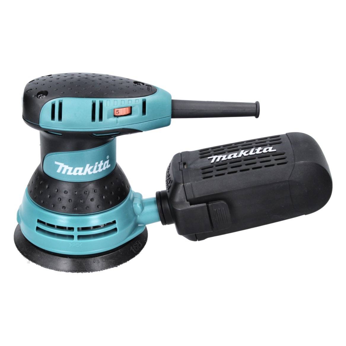 Makita BO 5031 J Exzenterschleifer Schleifmaschine 300 Watt 125 mm + Toolbrothers SPIDER Schleifset Netzschleifmittel + Makpac