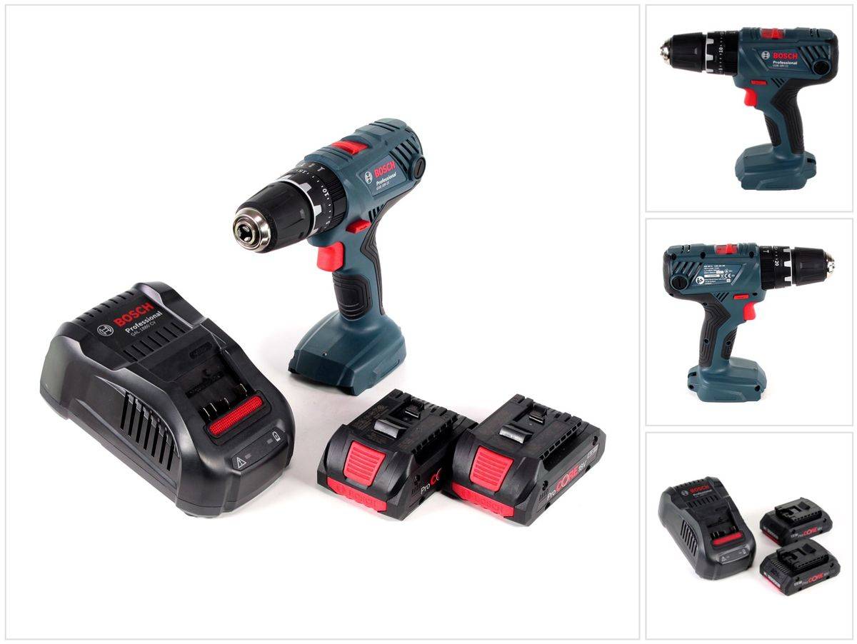 Bosch Professional GSB 18V-21 Akku Schlagbohrschrauber 18V 55Nm + 2x Akku ProCORE 4,0Ah + Schnellladegerät