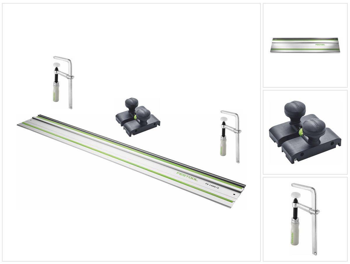 Festool FS 1400/2 Führungsschiene 1400 mm ( 491498 ) + 2x FSZ 120 Schraubzwinge ( 489570 ) + FS-OF 1400 Führungsanschlag ( 492601 )