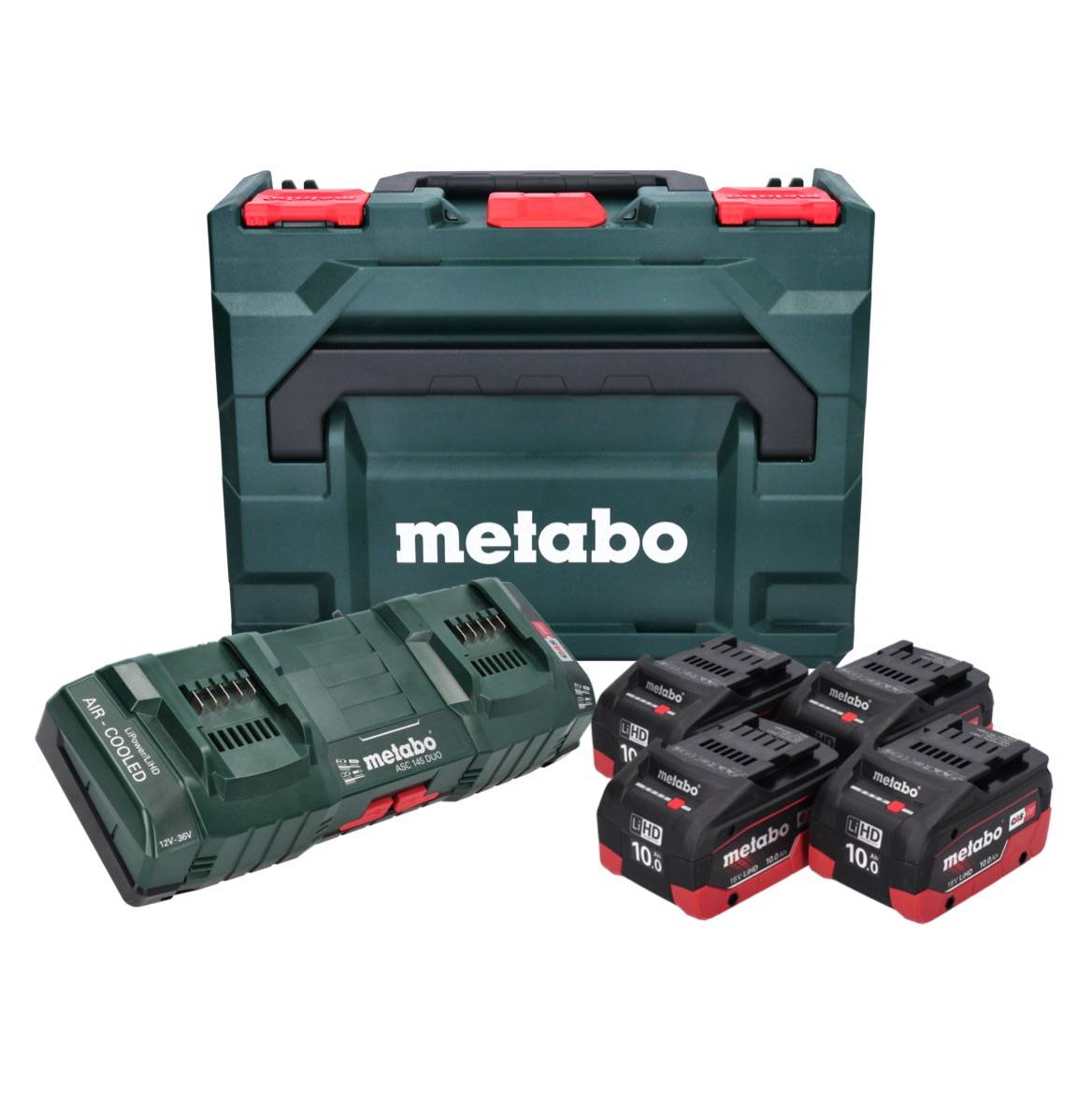 Metabo Basis Set 4x Li-Power Akkupack 18 V 10,0 Ah CAS Li-Ion Akku ( 685143590 ) + DUO Doppel Ladegerät ASC 145 + metaBOX