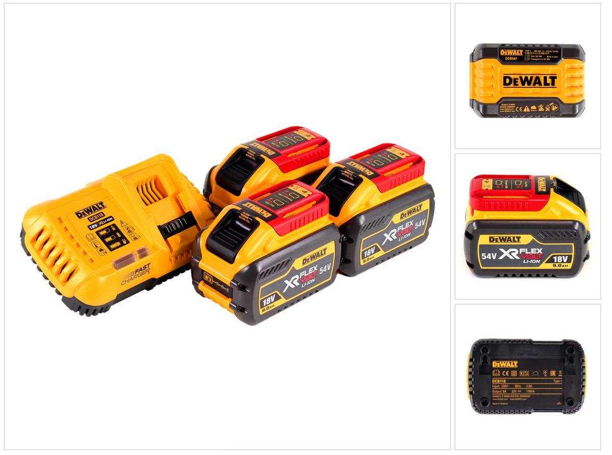 DeWalt DCB 118 X3 FlexVolt 54 V / 18 V Starter Set + 3x DCB 547 Akku 9,0 Ah