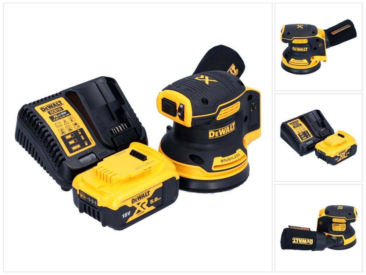 DeWalt DCW 210 P1 Akku Exzenterschleifer 18 V 125 mm Brushless + 1x Akku 5,0 Ah + Ladegerät