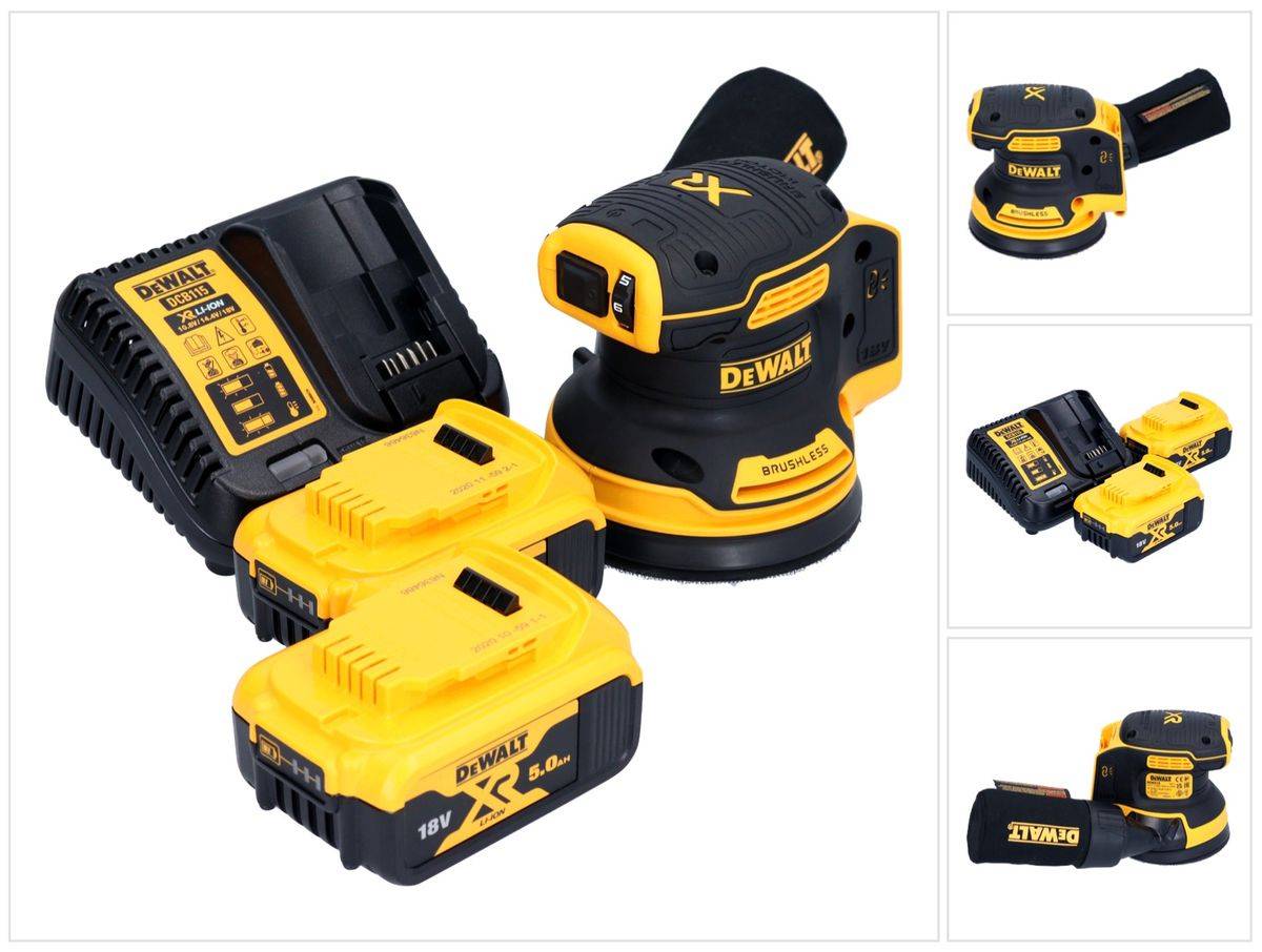 DeWalt DCW 210 P2 Akku Exzenterschleifer 18 V 125 mm Brushless + 2x Akku 5,0 Ah + Ladegerät