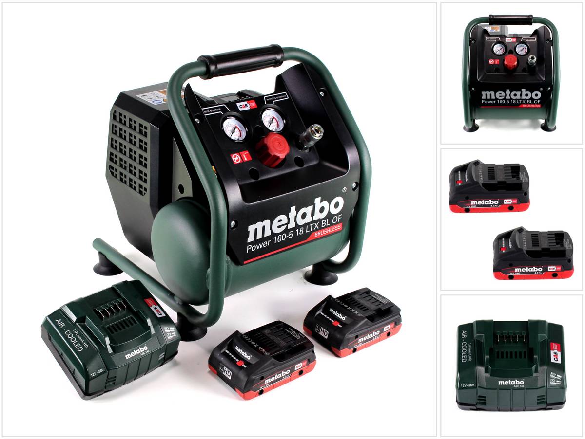 Metabo Power 160-5 18 LTX BL OF Akku Kompressor 18 V 8,0 bar Brushless + 2x LiHD Akkupack 4,0 Ah + Ladegerät