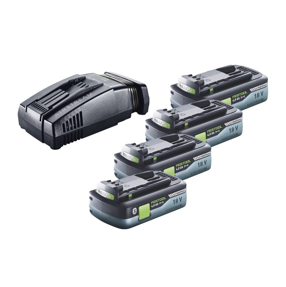 Festool Energie Set 4x BP 18 Li 4,0 Ah HPC-ASI Akkupack 18V 4,0 Ah HighPower ( 4x 205034 ) + SCA 16 Schnellladegerät 10,8 V - 18 V ( 576953 )