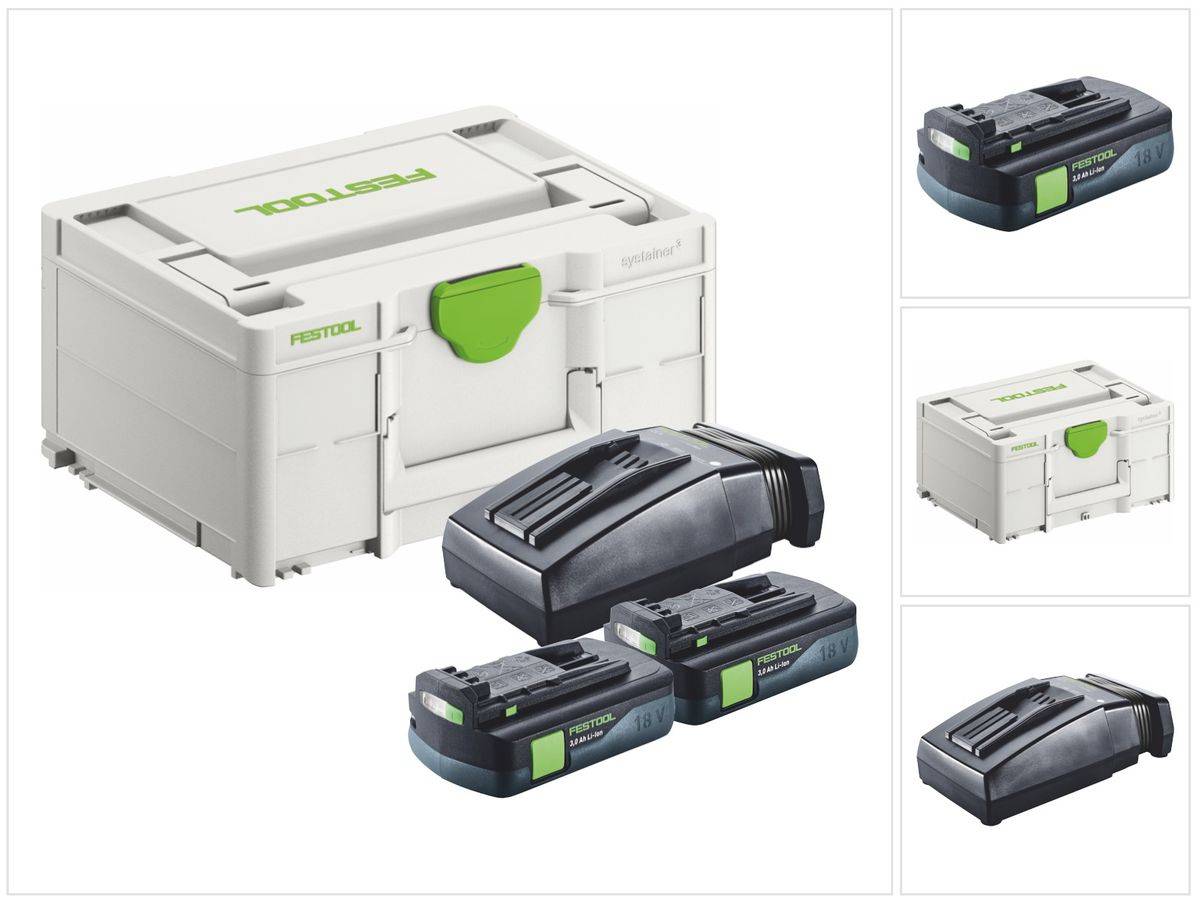 Festool Energie Set 2x BP 18 Li 3,0 C Akku 18 V 3,0 Ah / 3000 mAh Li-Ion ( 2x 577658 ) + TCL 6 Ladegerät ( 201135 ) + Systainer