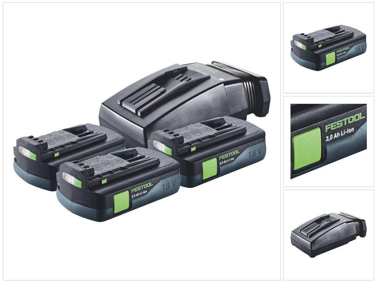 Festool Energie Set 3x BP 18 Li 3,0 C Akku 18 V 3,0 Ah / 3000 mAh Li-Ion ( 3x 577658 ) + TCL 6 Ladegerät ( 201135 )