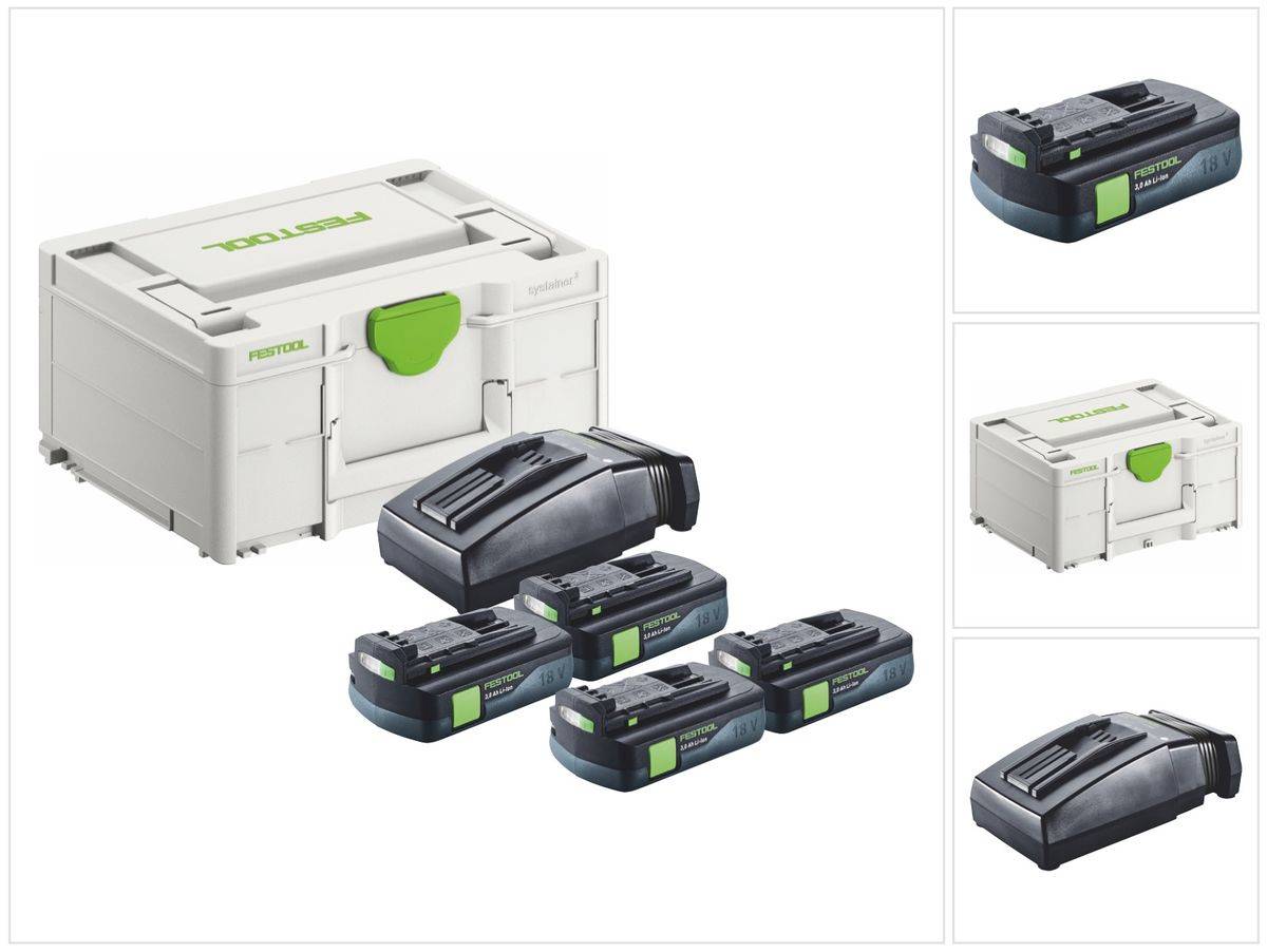 Festool Energie Set 4x BP 18 Li 3,0 C Akku 18 V 3,0 Ah / 3000 mAh Li-Ion ( 4x 577658 ) + TCL 6 Ladegerät ( 201135 ) + Systainer