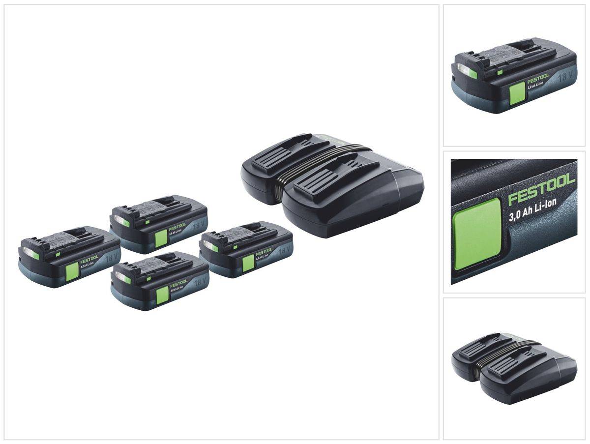 Festool Energie Set 4x BP 18 Li 3,0 C Akku 18 V 3,0 Ah / 3000 mAh Li-Ion ( 4x 577658 ) + TCL 6 DUO Doppel Ladegerät ( 577017 )