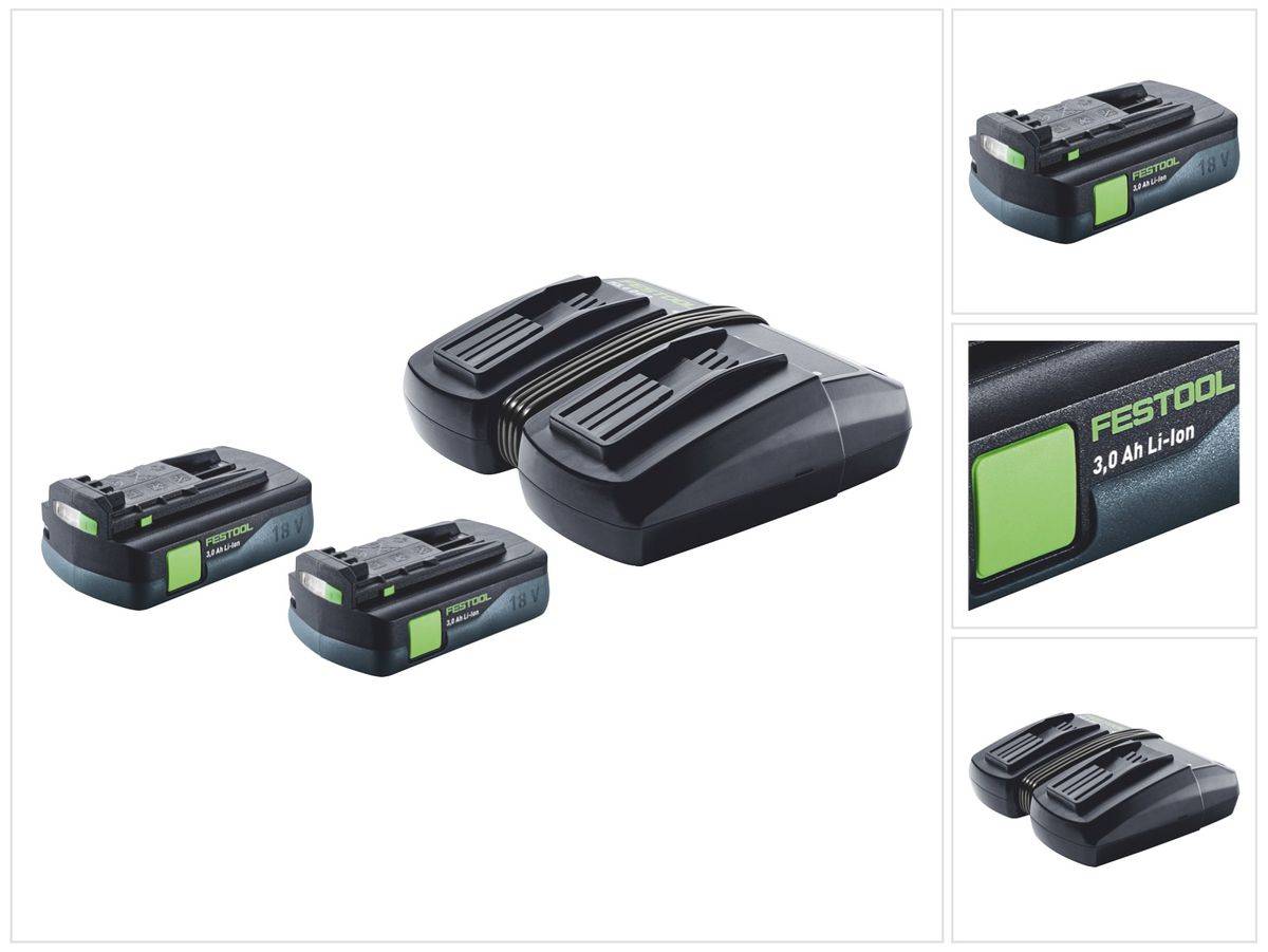 Festool Energie Set 2x BP 18 Li 3,0 C Akku 18 V 3,0 Ah / 3000 mAh Li-Ion ( 2x 577658 ) + TCL 6 DUO Doppel Ladegerät ( 577017 )