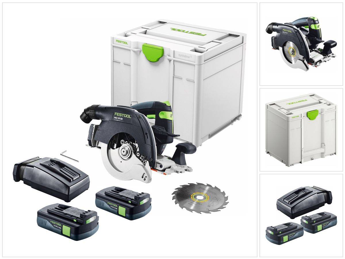 Festool HKC 55 EB-Basic Akku Handkreissäge 18 V 160 mm Brushless + 2x Akku 3,0 Ah + Ladegerät + Systainer