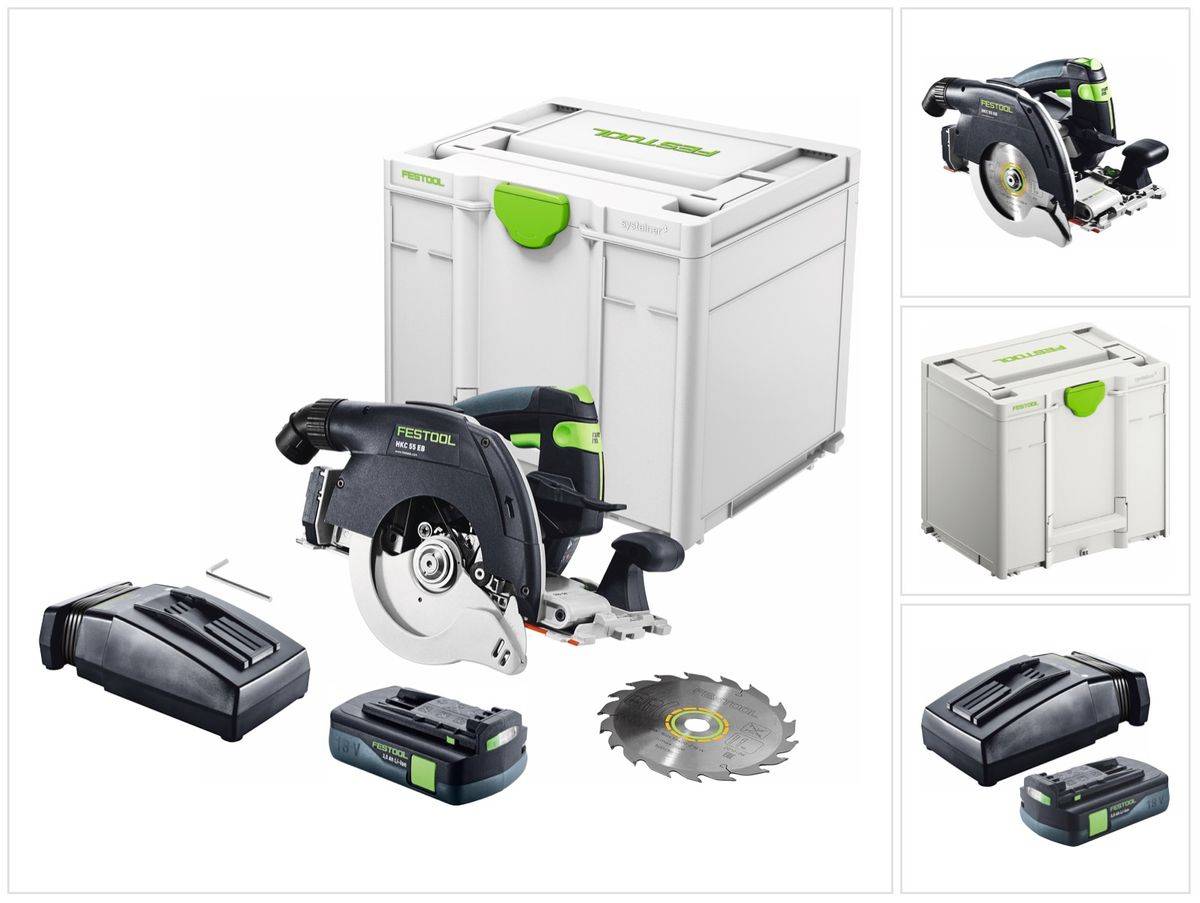 Festool HKC 55 EB-Basic Akku Handkreissäge 18 V 160 mm Brushless + 1x Akku 3,0 Ah + Ladegerät + Systainer