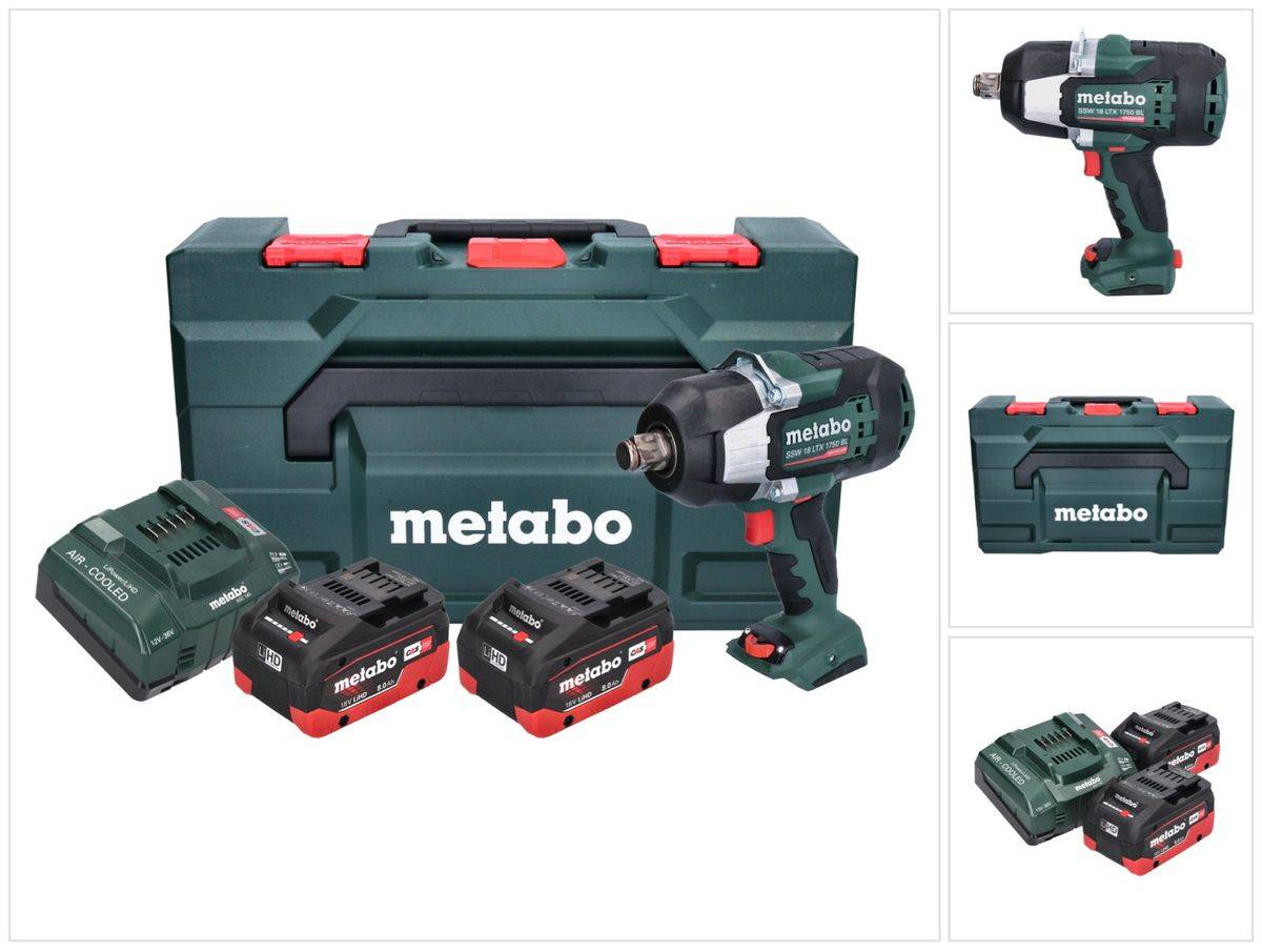 Metabo SSW 18 LTX 1750 BL Akku Schlagschrauber 18 V 1750 Nm 3/4" Brushless ( 602402810 ) + 2x Akku 8,0 Ah + Ladegerät + metaBOX