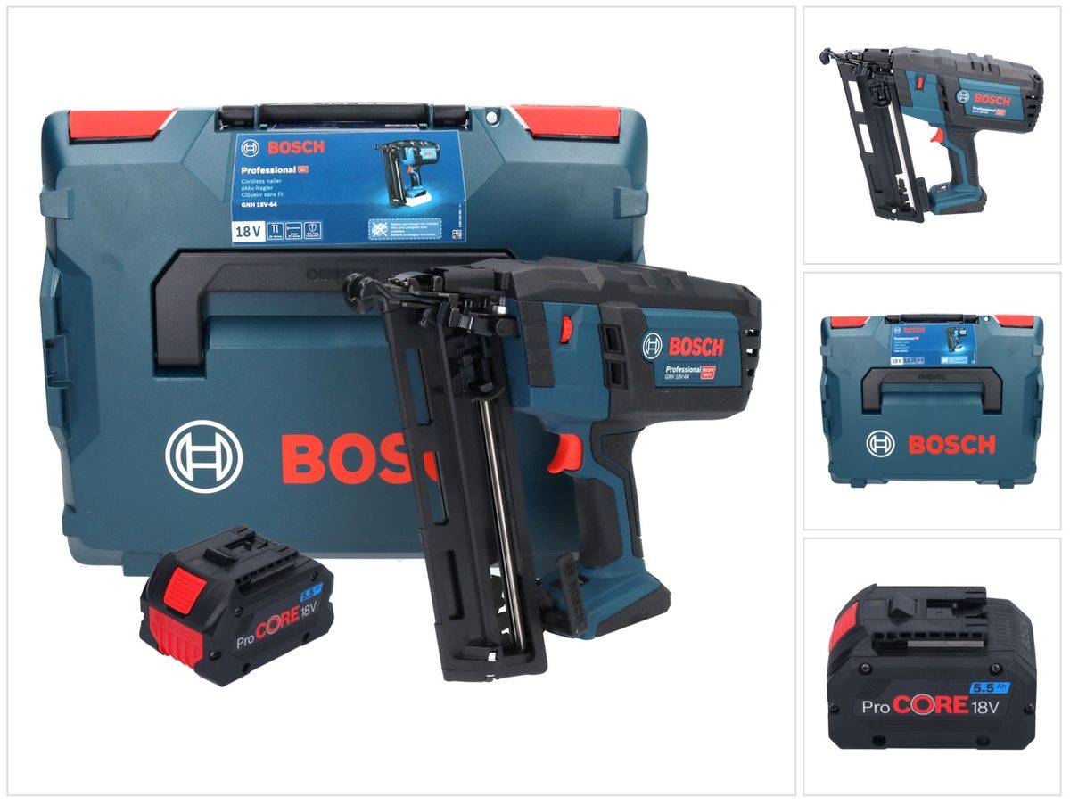Bosch GNH 18V-64 Akku Nagler 18 V 64 mm 1,6 mm + 1x ProCORE Akku 5,5 Ah + L-Boxx - ohne Ladegerät