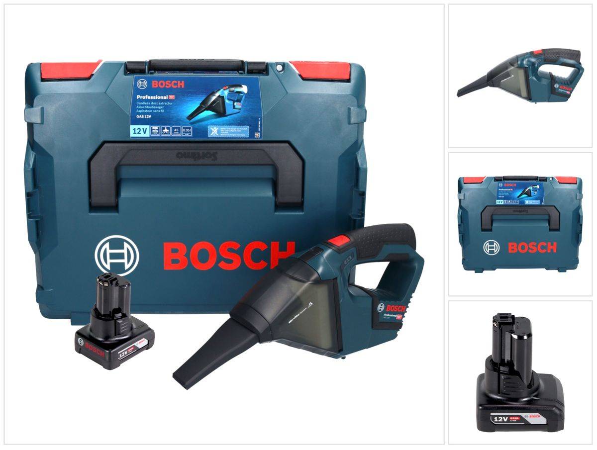 Bosch GAS 12V Professional Akku Staubsauger 12 V 0,35 l + 1x Akku 6,0 Ah + L-Boxx - ohne Ladegerät