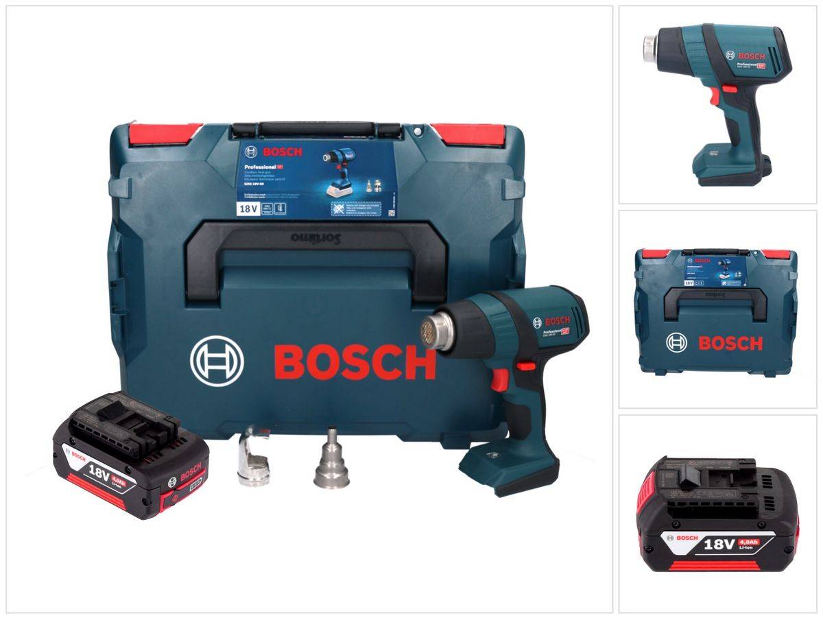 Bosch GHG 18V-50 Professional Akku Heissluftgebläse 18 V 300° C / 500° C + 1x Akku 4,0 Ah + L-Boxx - ohne Ladegerät
