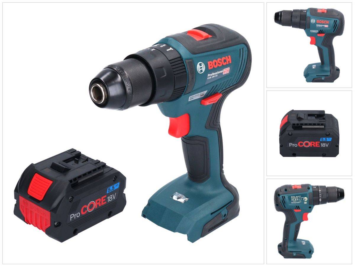 Bosch GSB 18V-55 Professional Akku Schlagbohrschrauber 18 V 55 Nm Brushless + 1x ProCORE Akku 5,5 Ah - ohne Ladegerät